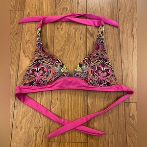 Athleta XXS Women’s Swimsuit Bikini Halter Top Pink Paisley Print XS S B C cup